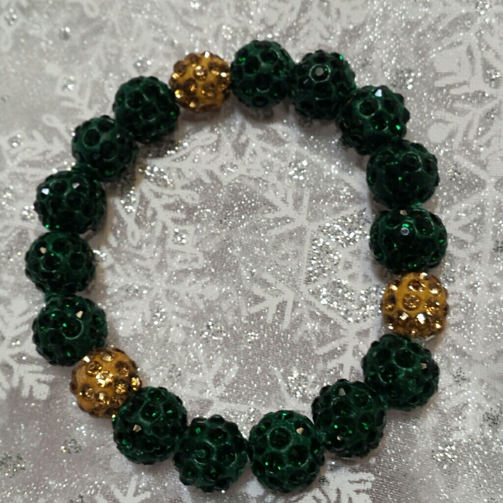 Dark Green Gold Sparkle Bling Stretch Bracelet NWT